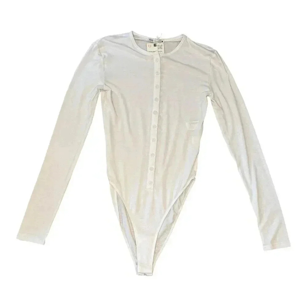 NEW Zara‎ Women’s Small White Button Top Long Sleeved Bodysuit NWT